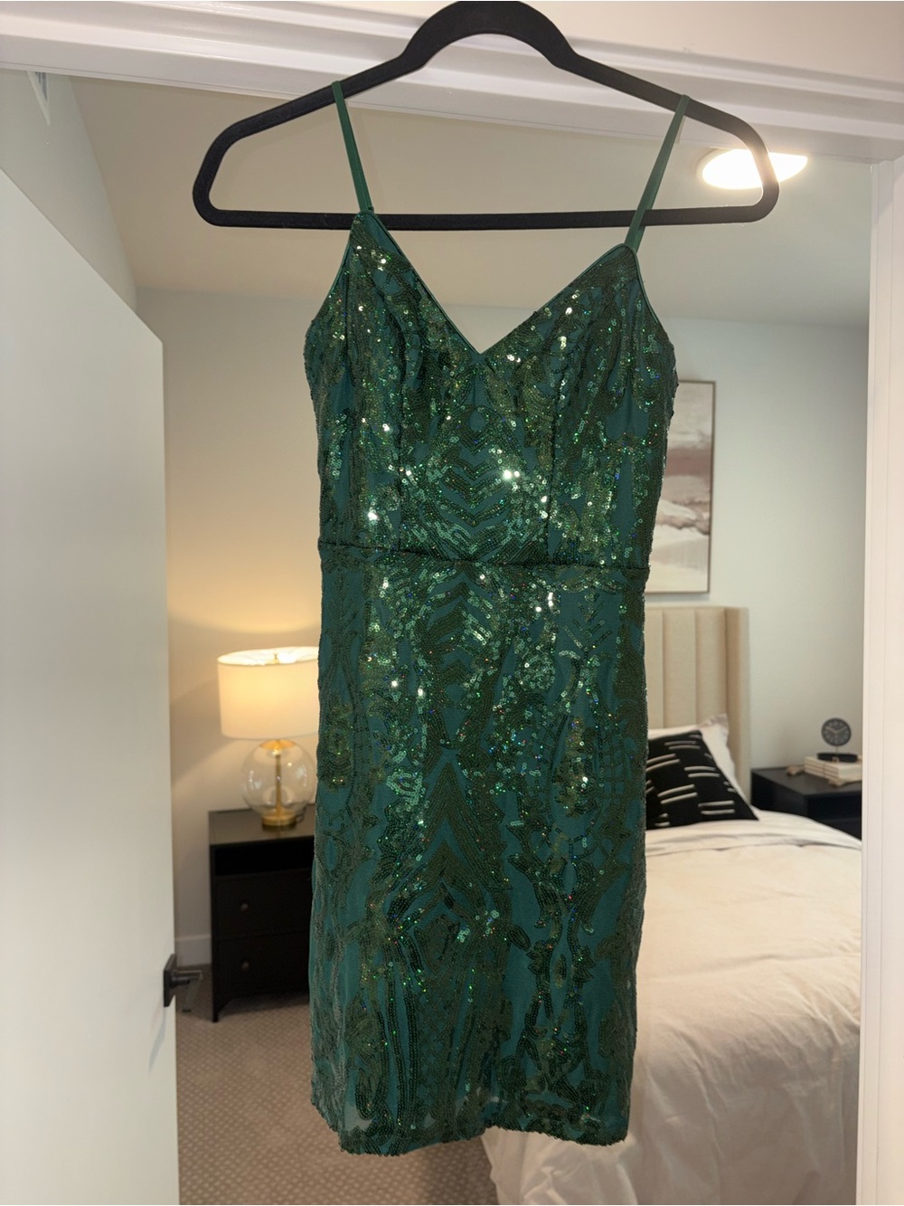 Green Sequin Spaghetti-Strap Mini Dress